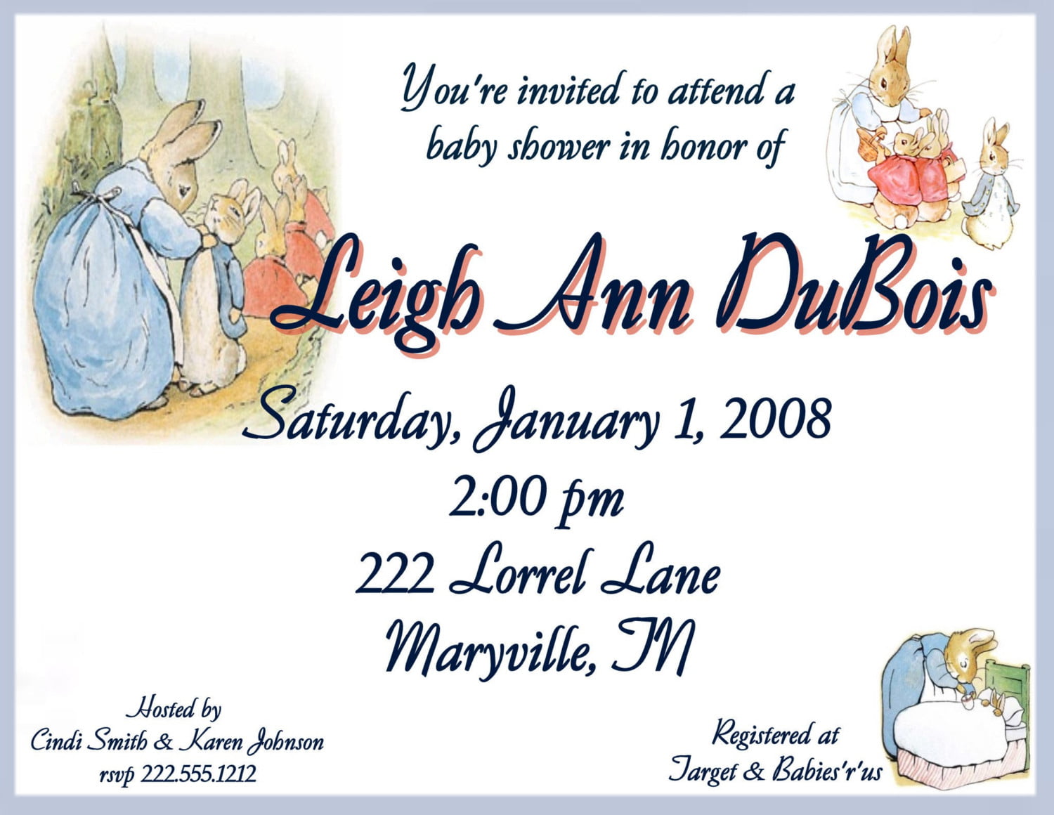 classic peter rabbit baby shower invitations