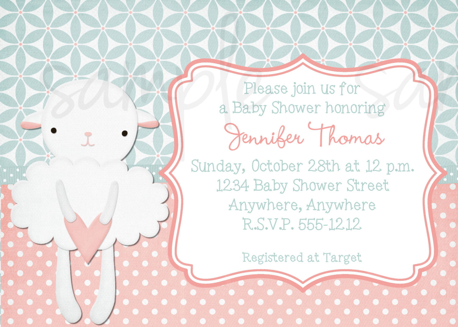 pink lamb baby shower invitations