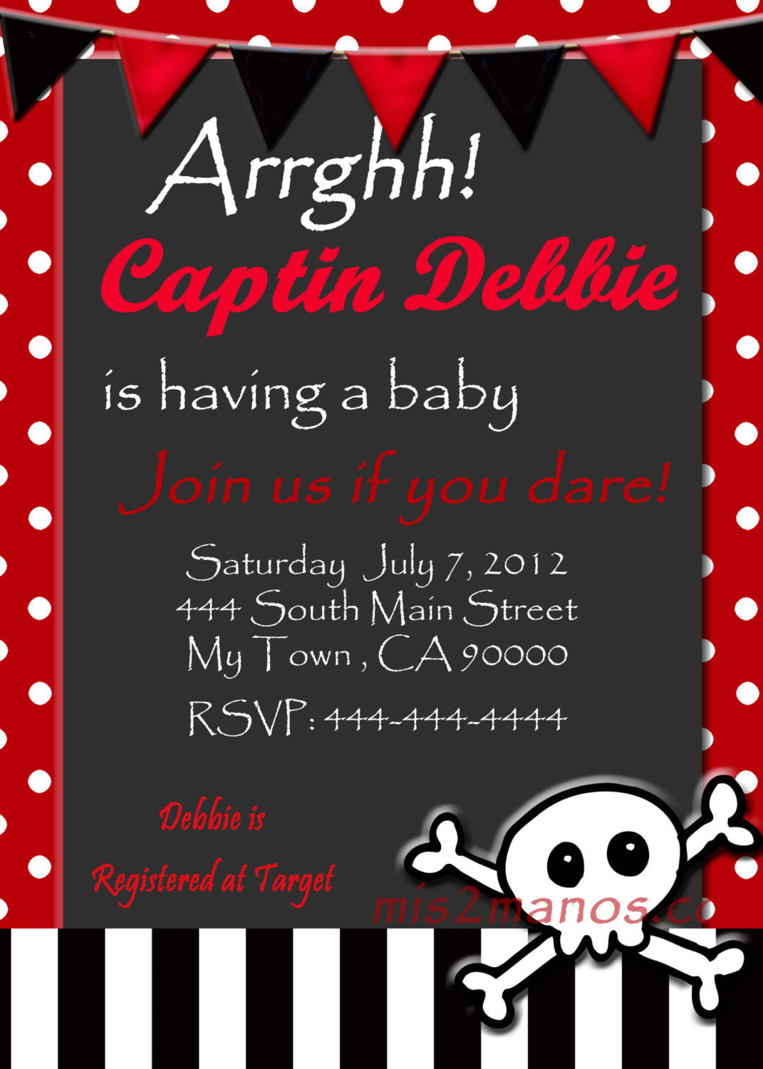 skull pirate baby shower invitations