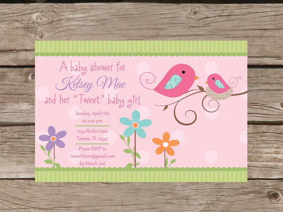 bird girl baby shower invites