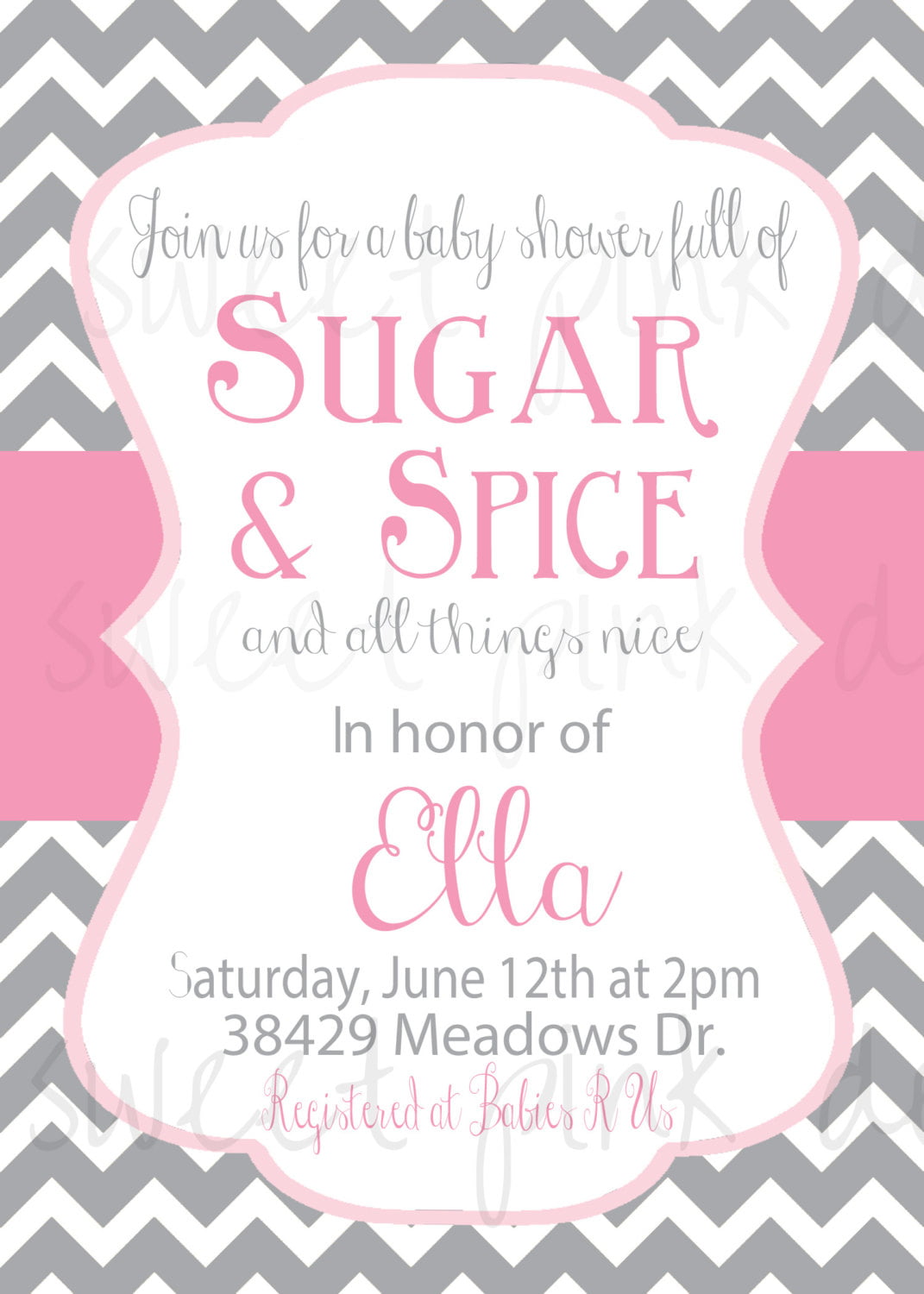 grey sugar and spice baby shower invitations