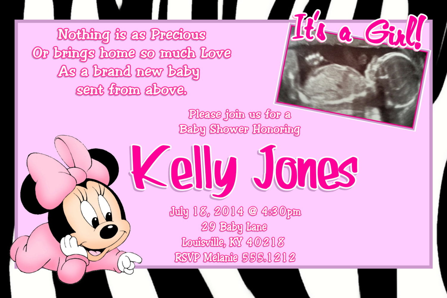 pink baby minnie mouse baby shower invitations
