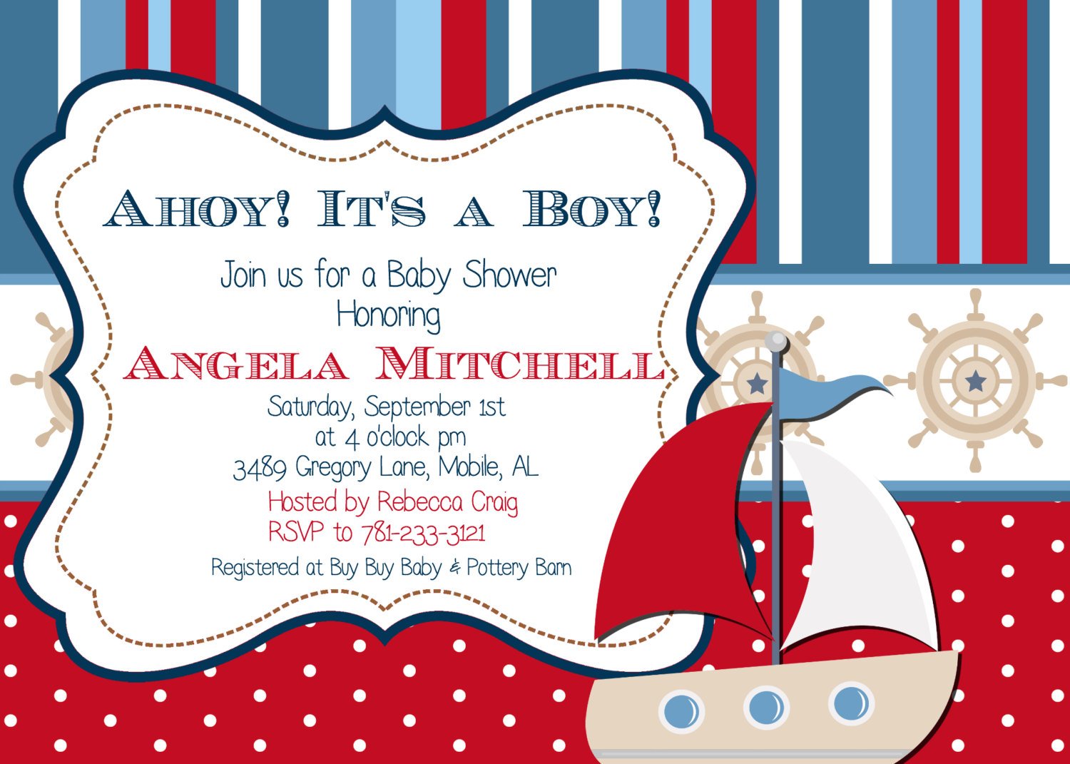 red sailor baby shower invitations