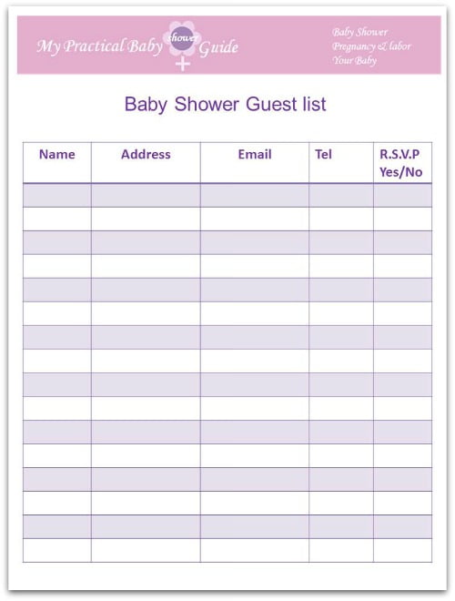 Baby Shower Guest Checklist