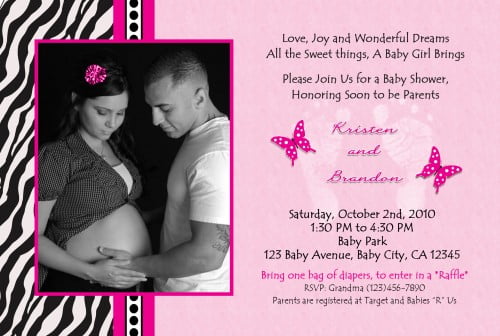 Pink Zebra Baby Shower Invitations With Photo