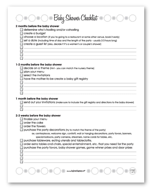 Baby Shower Planning And Checklist Template