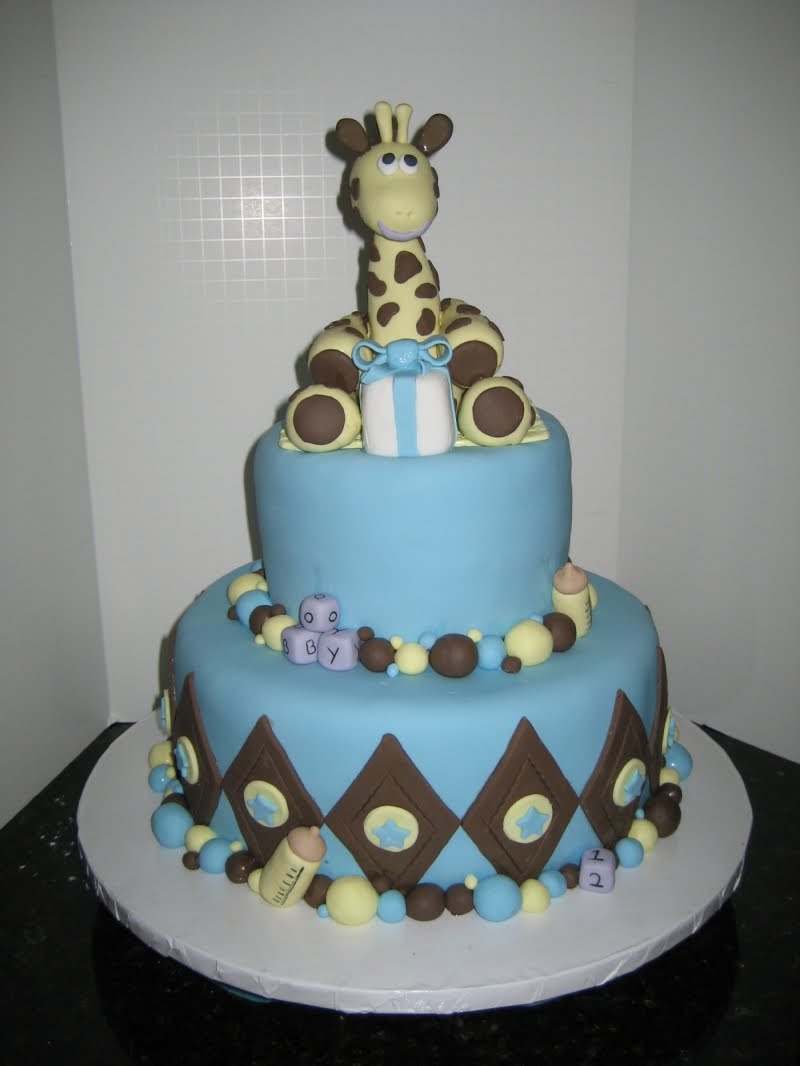 Blue And Yellow Giraffe Baby Shower Cakes For Boys