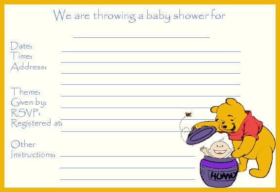 Free Printable Winnie the Pooh Baby Shower Invitation