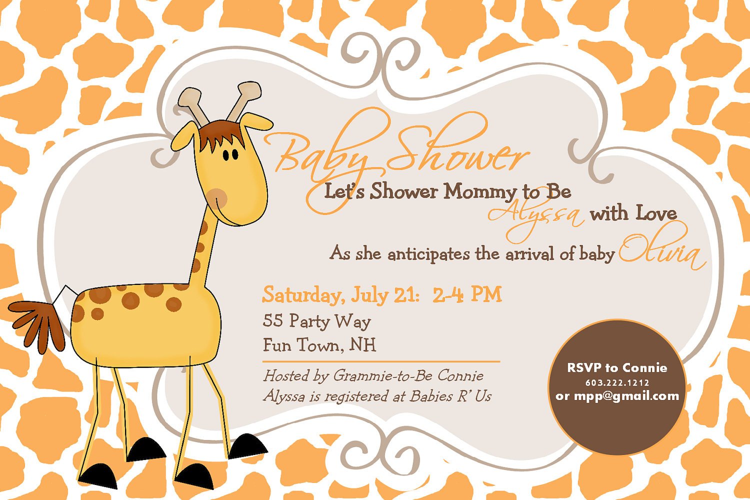 Giraffe Baby Shower Invitation Templates