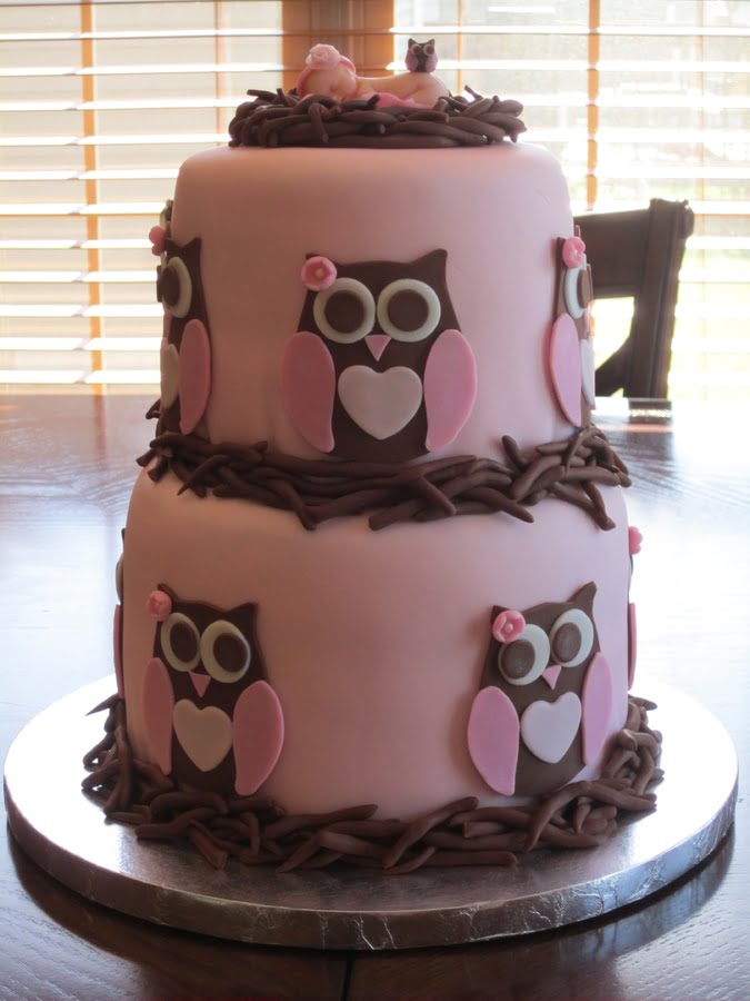 Pink And Brown Owl Baby Shower Cakes For Girls
