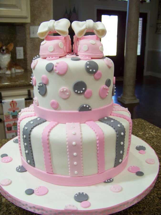 Pink And Grey For Girl Baby Shower Cakes