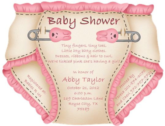 Pink Diapers Design Baby Shower Invitations