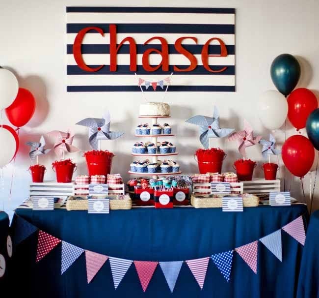 Red And Blue Nautical Themed Baby Shower Decoration