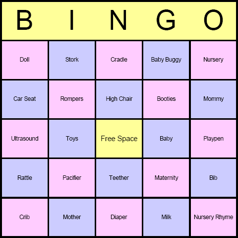 Bingo Baby Shower Games Ideas