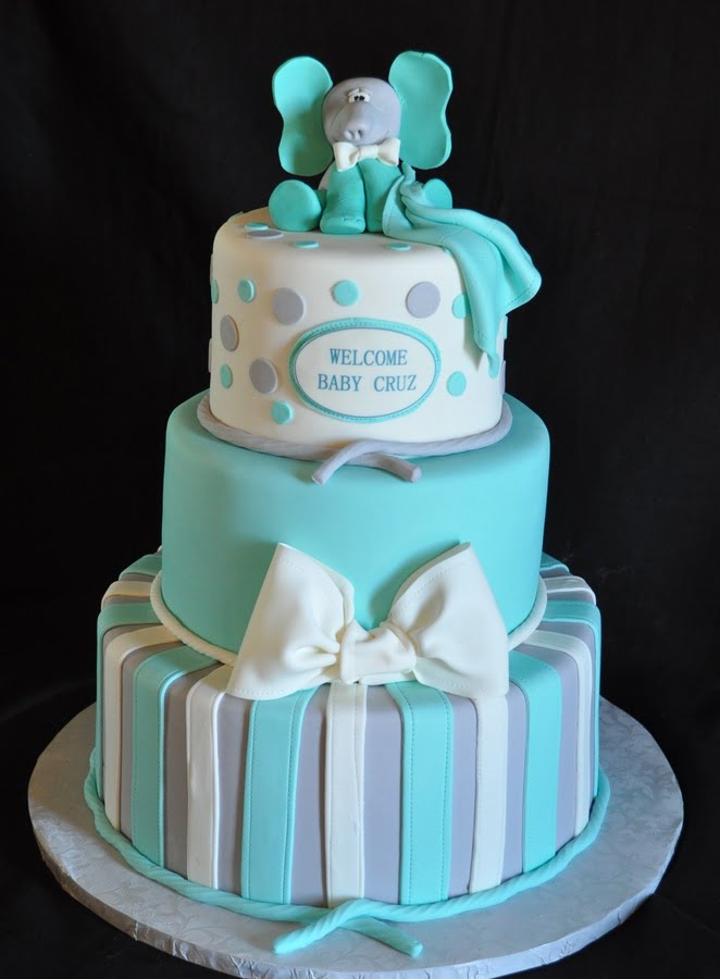 Blue And Grey Elephant Baby Shower Cake Decoration