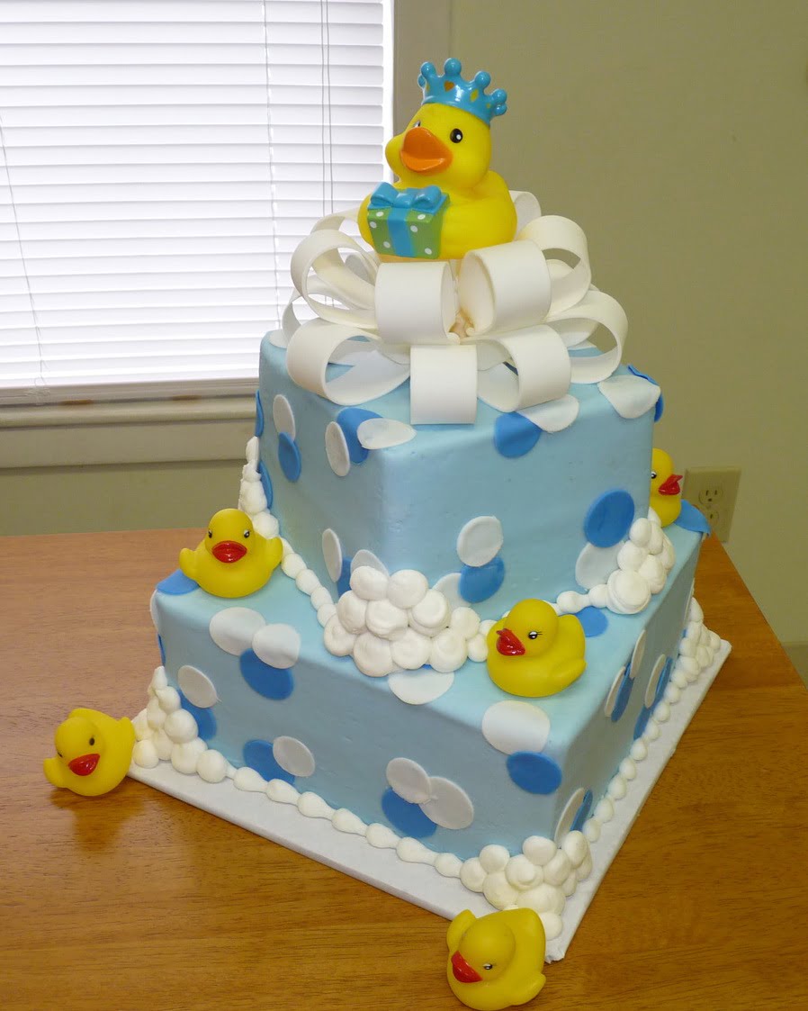 Blue And Yellow Rubber Duck Baby Shower Cakes