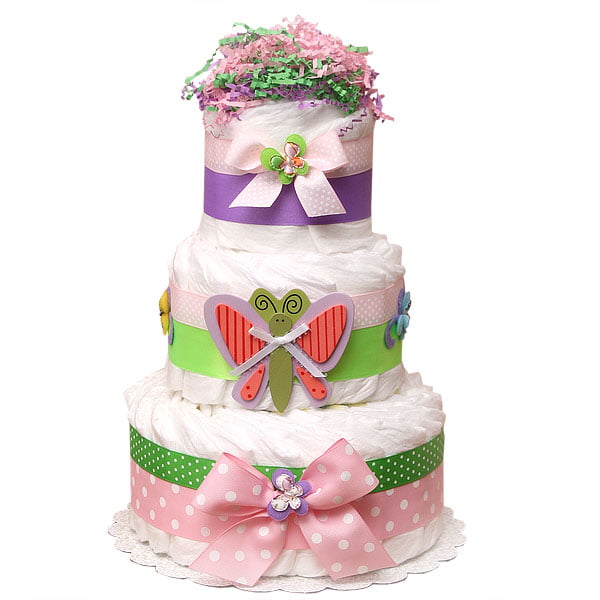 Butterfly Garden Themed Baby Shower Diapers Cake