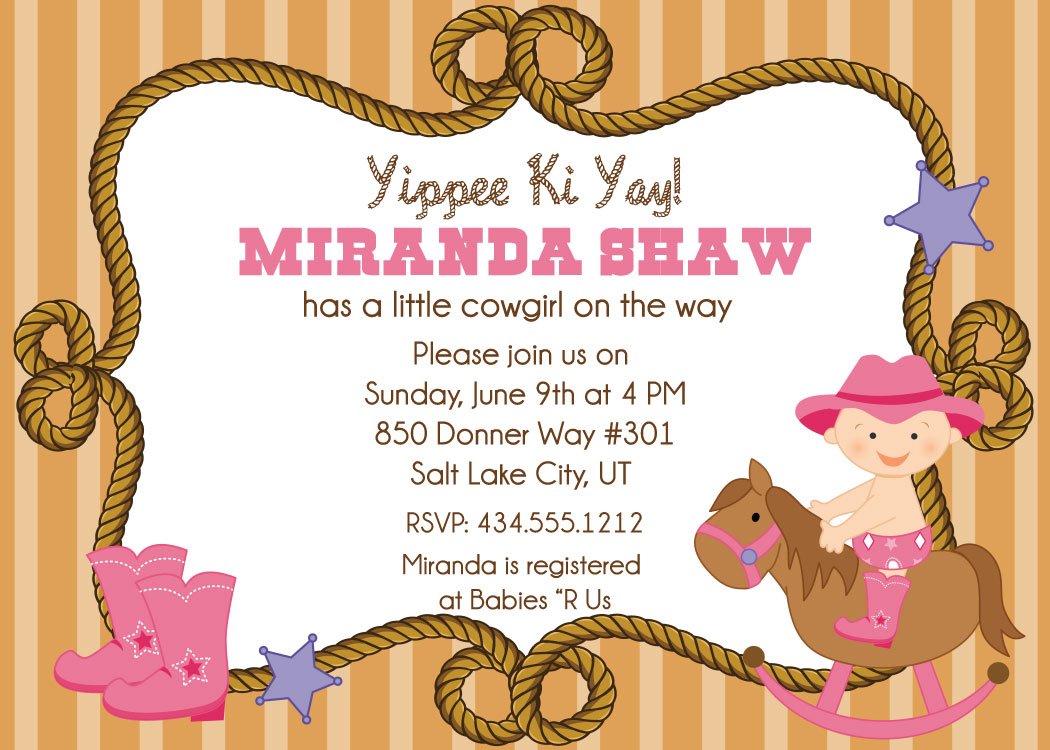 Cowgirl Baby Shower Invitation Templates