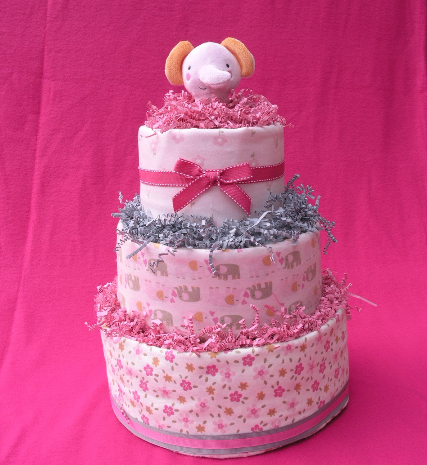 Elephant Theme For Girl Baby Shower Diapers Cake