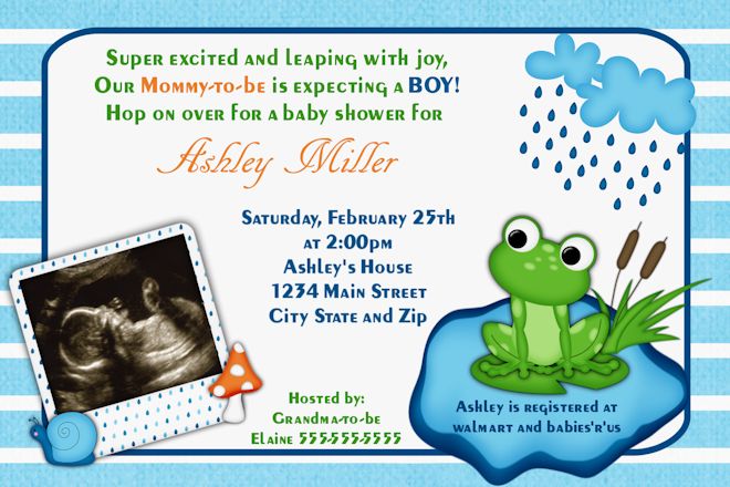Frog Baby Shower Invitation With Ultrasound Photos