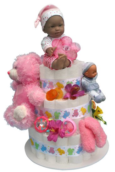 Girl Baby Shower Diapers Cake With Baby Toys