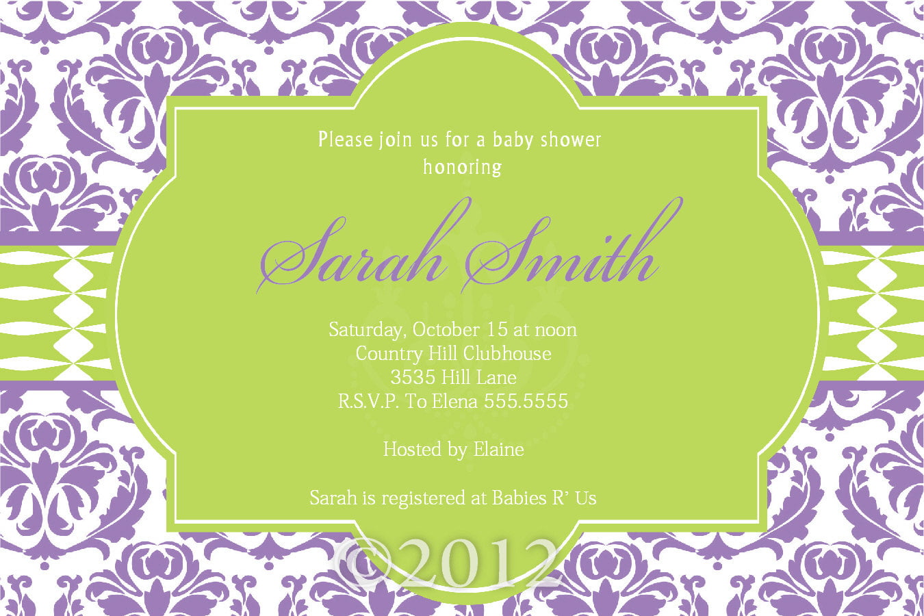 Green and Purple Baby Shower Invitation Templates
