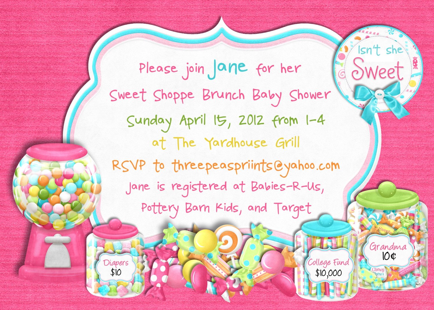 Handmade Candy Sweet Baby Shower Invitations