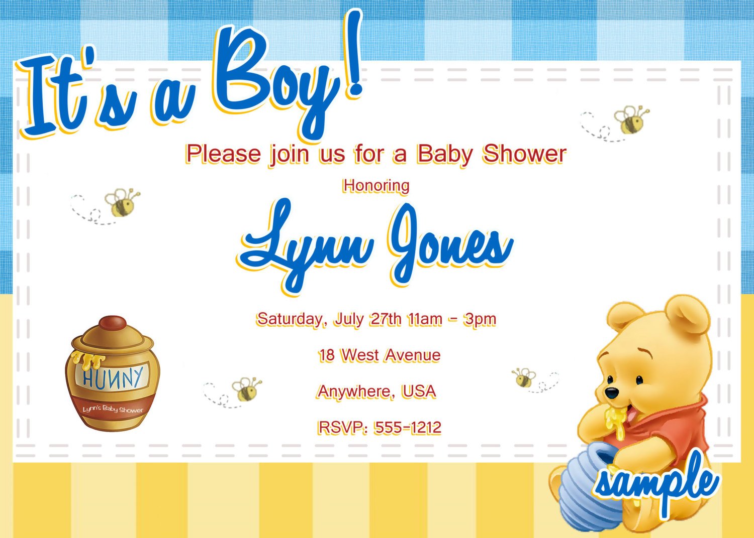 Honey Pot Classic Pooh Baby Shower Invitations