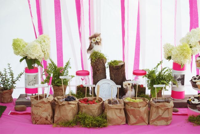 Neon Pink Woodland Themed Baby Shower Decoration