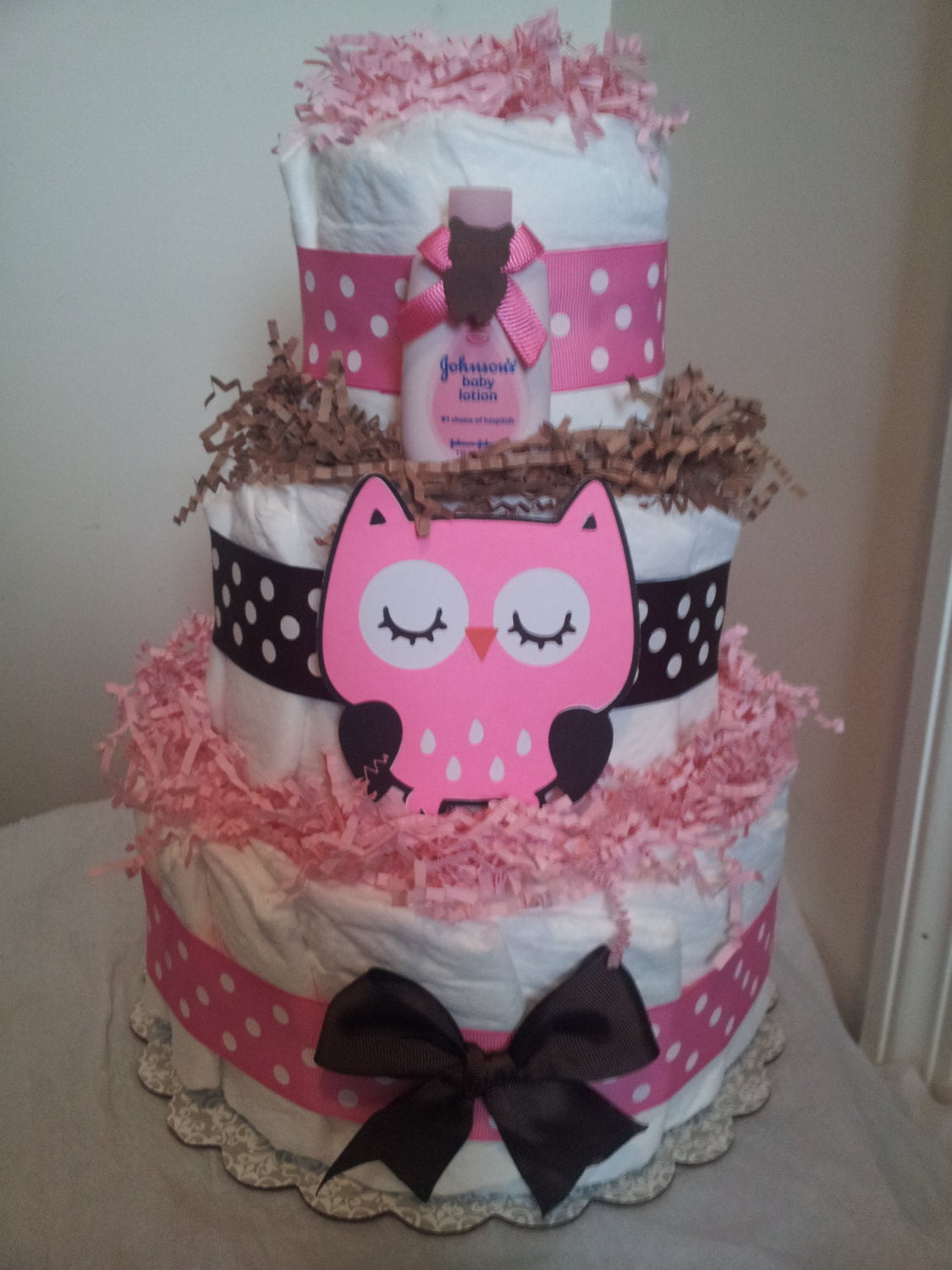 Owl Themed Baby Shower Diapers Cake