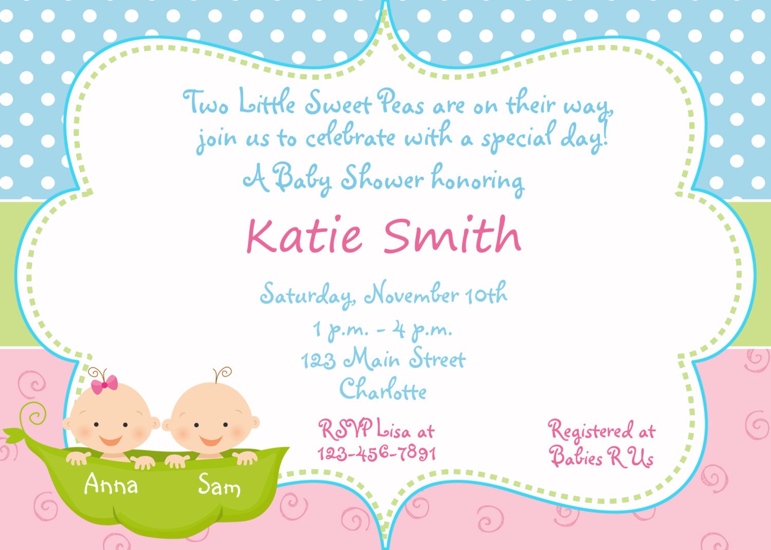 Pea On The Pod Baby Shower Invitations For Twins