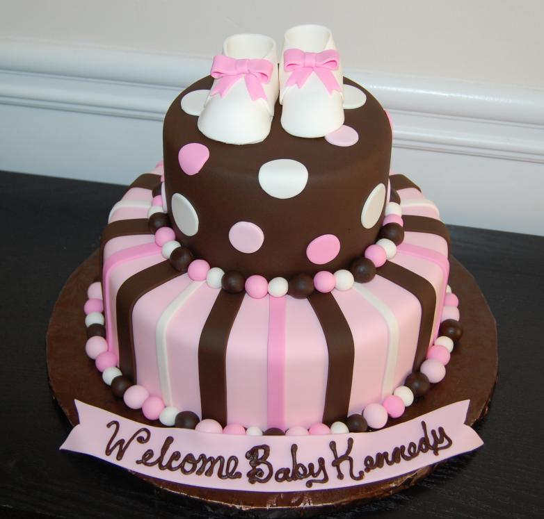 Pink And Brown Baby Shower Cake For Girls