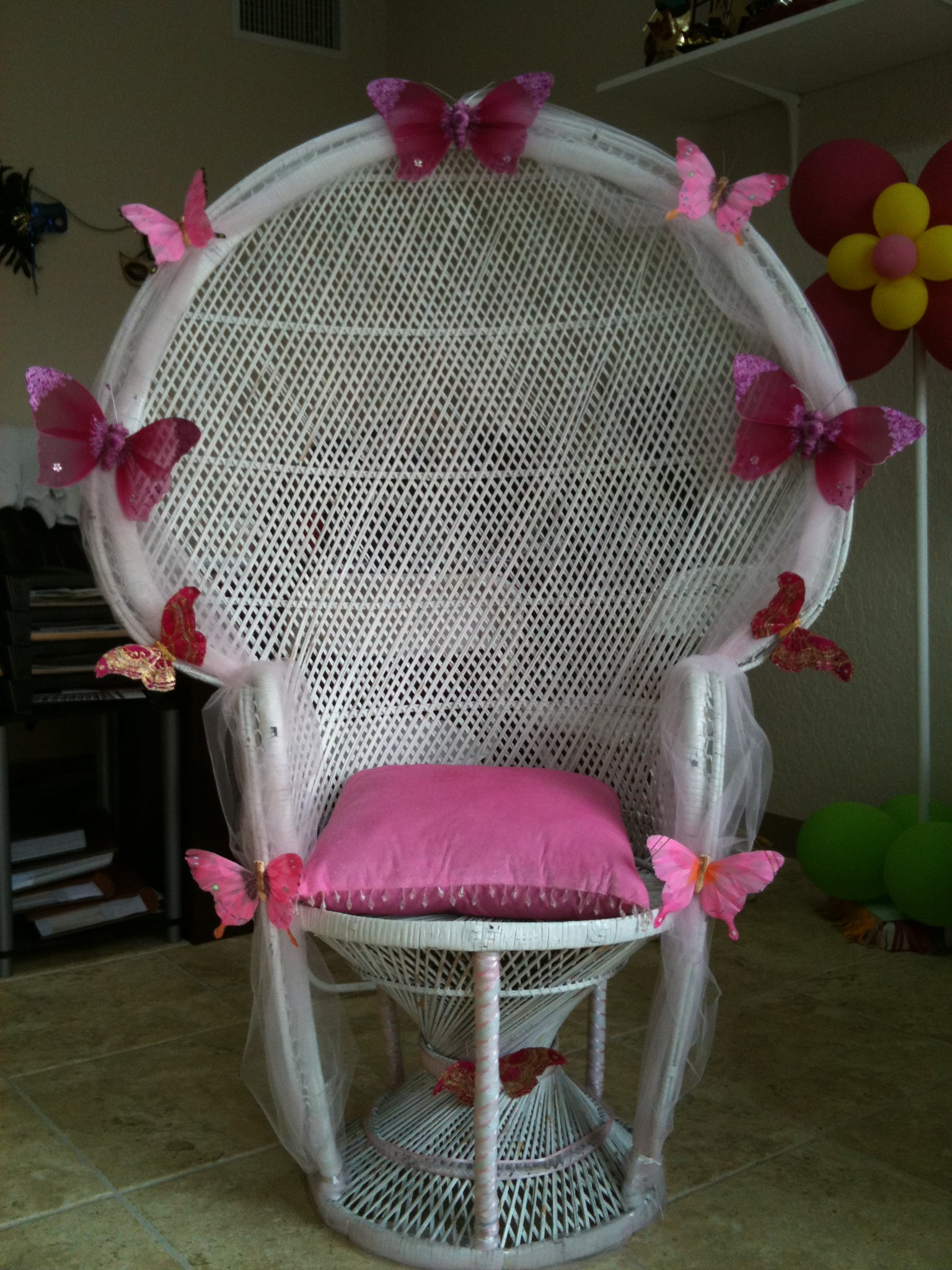 Pink Butterfly Baby Shower Chairs Decoration For Mother