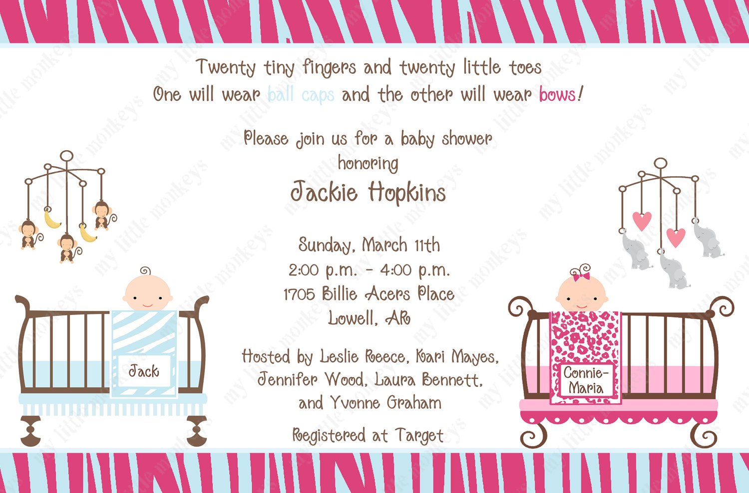 Printable Boys And Girls Twin Baby Shower Invitation