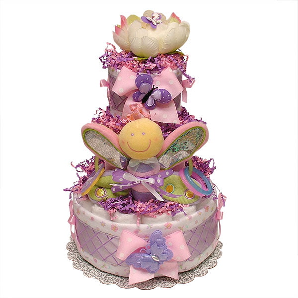 Purple Butterfly Themed Baby Shower Diapers Cake