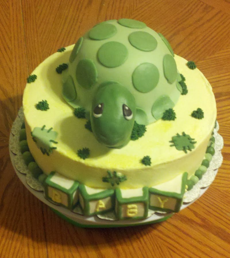 Turtle Green Baby Shower Cake Decoration