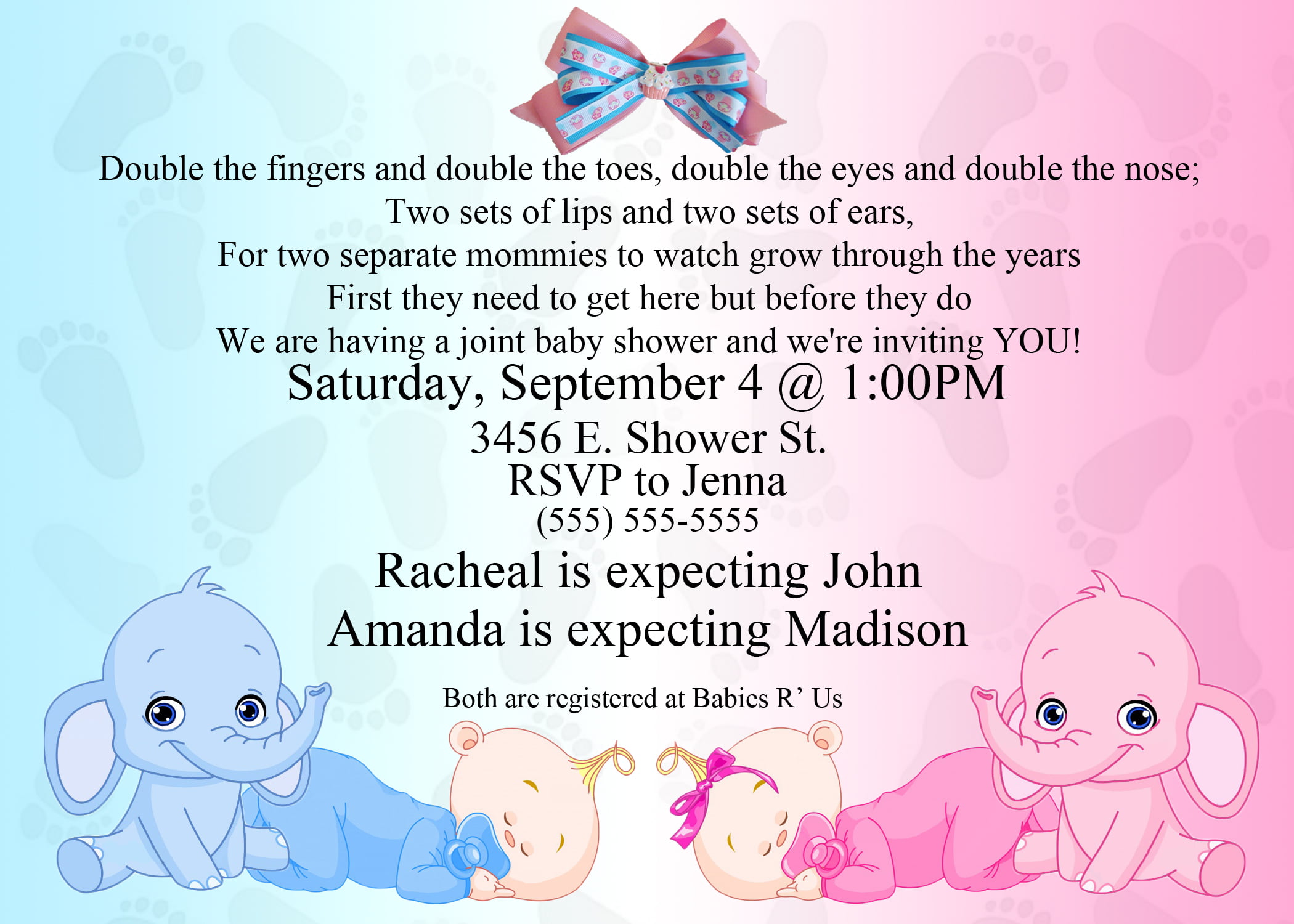 twin baby shower wording