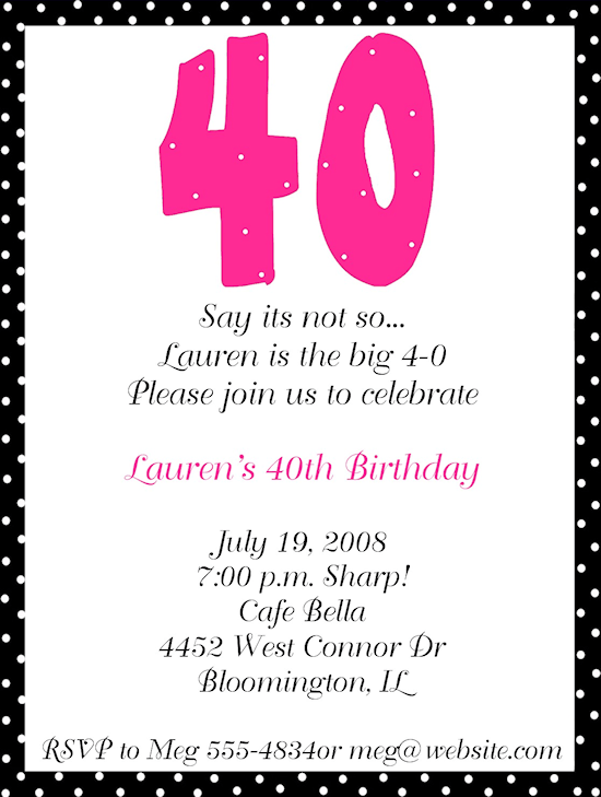 40th Birthday Party Invitation Wording | FREE Printable Baby Shower Invitations Templates