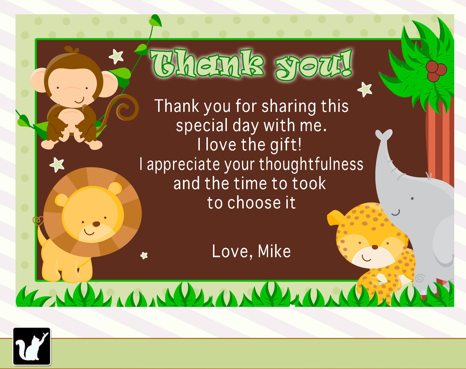 Free Printable Jungle Baby Shower Thank You Cards