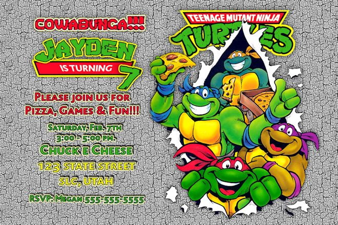 ninja turtle birthday party invitations