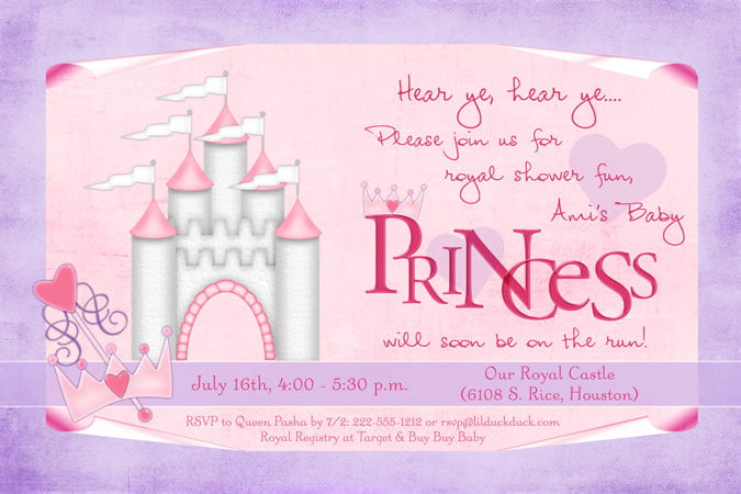 princess theme baby shower invitations