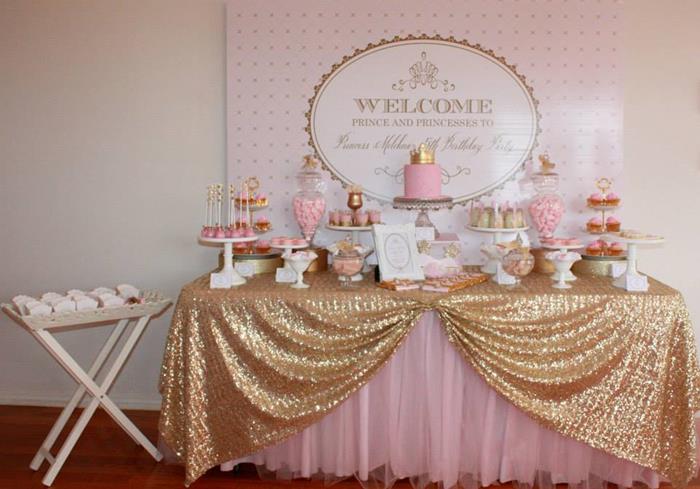 Pink And Gold Princess Theme Baby Shower Decoration Ideas