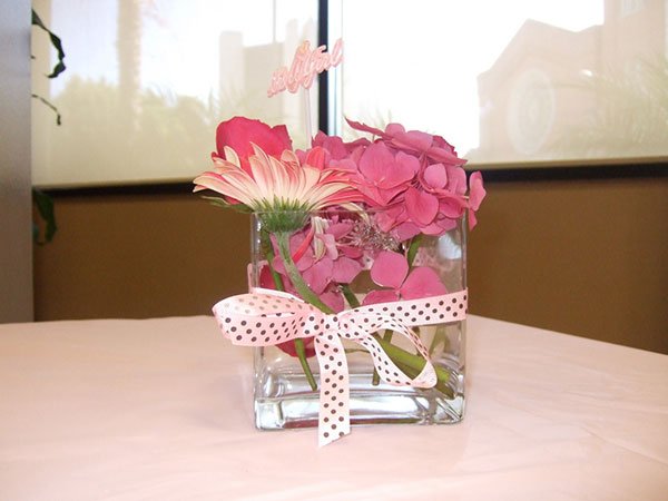 Pink Flower Themed Baby Shower Centerpieces