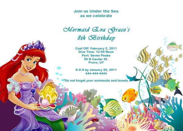 The Little Mermaid Birthday Invitation Wording Ideas
