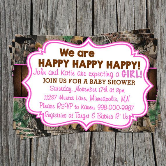 ribbon pink camo baby shower invitations