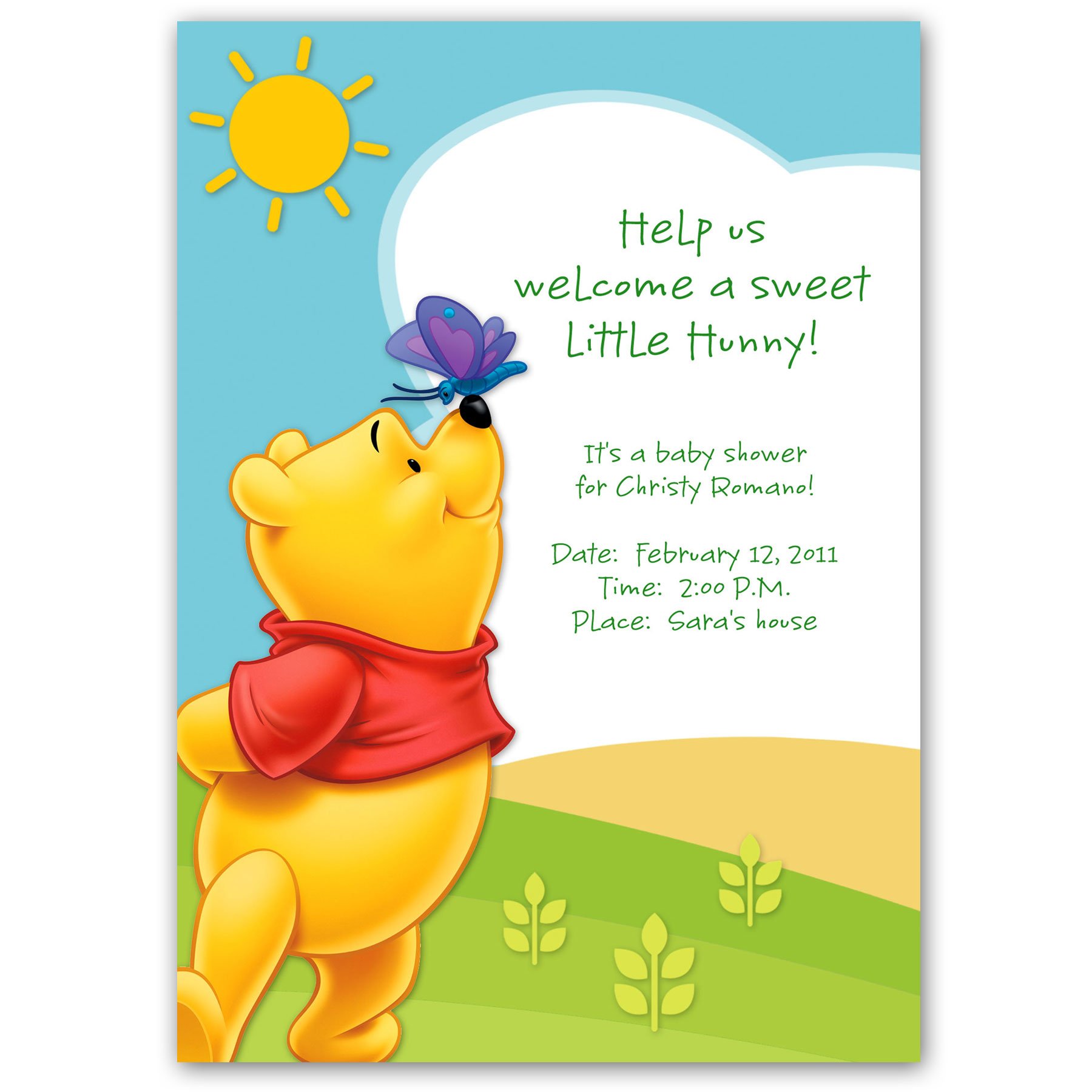 summer classic winnie the pooh baby shower invitations