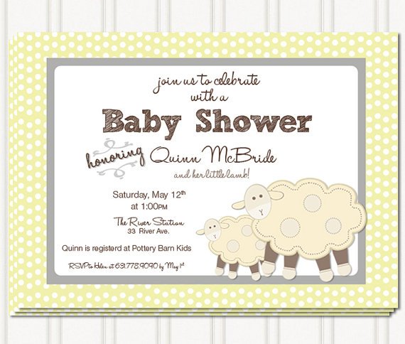 furry lamb baby shower invitations