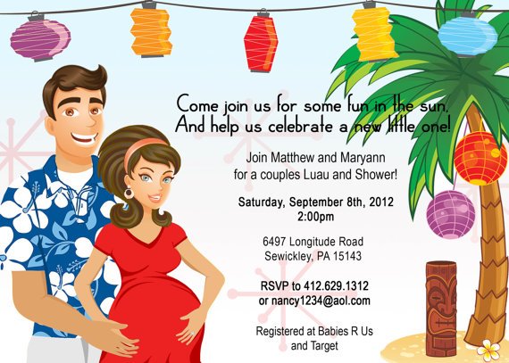 couple luau baby shower invitations