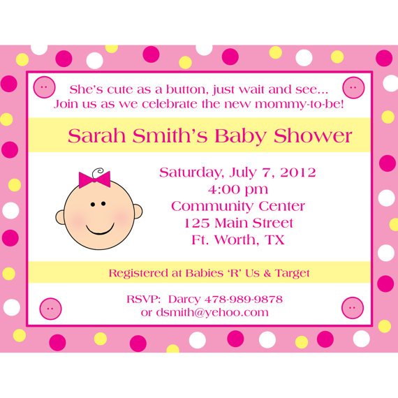 polka dots cute as a button baby shower invitations