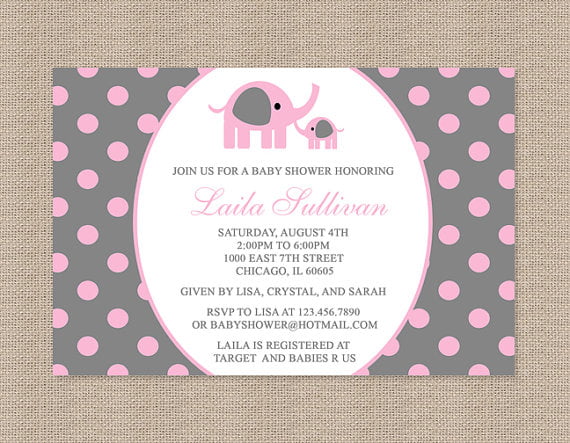 polka dots elephant baby shower invitations